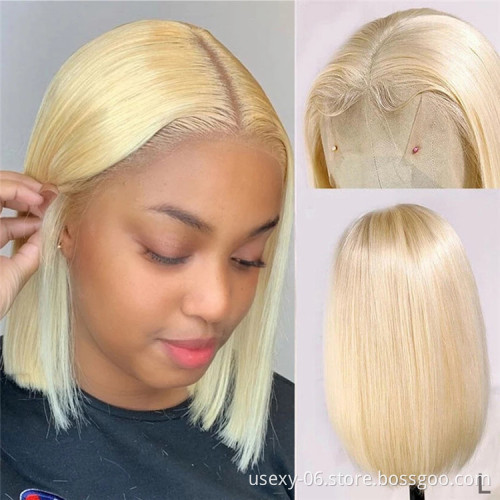 Glueless natura straight lace front wig human blonde lace frontal wig short virgin hair woman 613 hd lace closure bob wigs